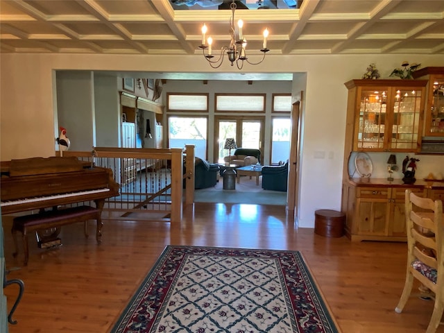 50-60 Willow Bend Ln, Cascade, MT 59421 - entryway featuring a chandelier, coffered ceiling, and light wood-style flooring