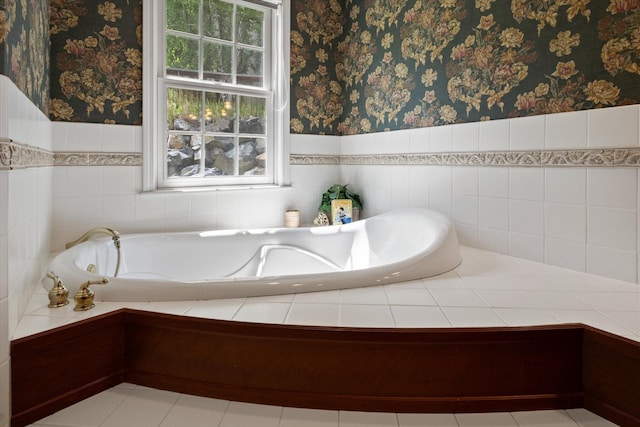 1 Reeders Village Dr, Helena, MT 59601 - full bath featuring wallpapered walls, a wainscoted wall, and a bath