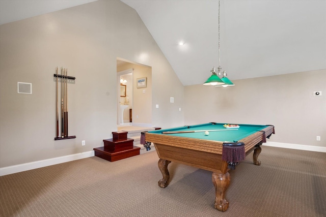 1 Reeders Village Dr, Helena, MT 59601 - playroom with carpet, vaulted ceiling, baseboards, and billiards