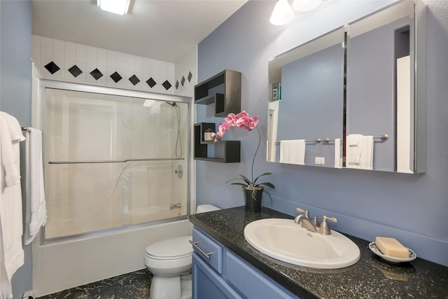 3717 Aster St, East Helena, MT 59635 - full bath with toilet, vanity, combined bath / shower with glass door, and marble finish flooring