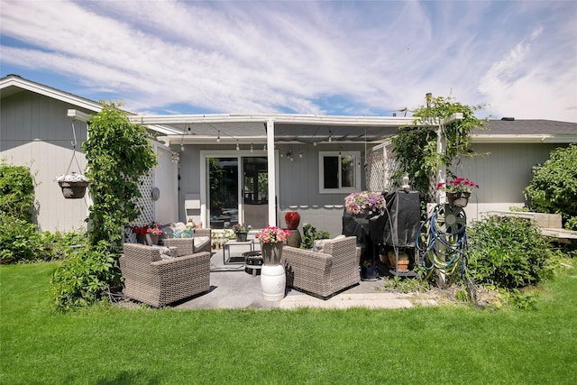 3717 Aster St, East Helena, MT 59635 - rear view of property featuring an outdoor hangout area, a patio, and a yard