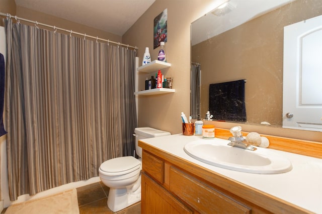 3401 Ravalli St, Bozeman, MT 59718 - bathroom with vanity, toilet, tile patterned floors, and a shower with curtain