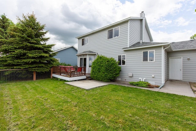 3401 Ravalli St, Bozeman, MT 59718 - back of house featuring a deck, a chimney, roof with shingles, and a patio area
