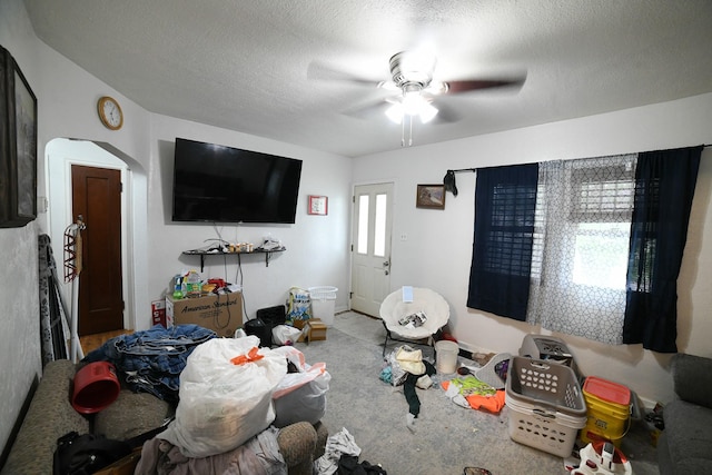 17 9th St NW, Great Falls, MT 59404 - living room with ceiling fan and a textured ceiling