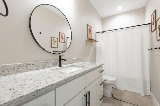 2805 Travis Ave, Helena, MT 59601 - bathroom featuring vanity, toilet, tile patterned floors, and recessed lighting