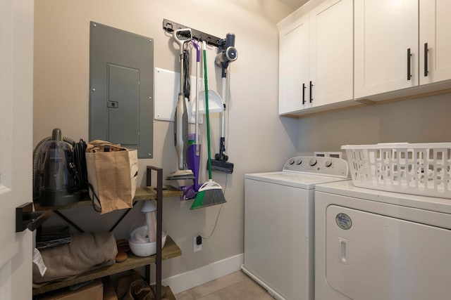 2805 Travis Ave, Helena, MT 59601 - laundry area with electric panel, washing machine and dryer, cabinet space, and baseboards