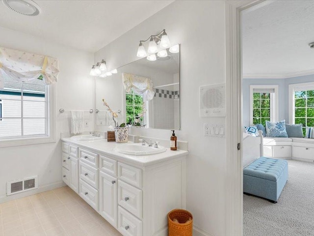 140 Fairway Dr, Missoula, MT 59803 - full bath with double vanity, a shower, and ornamental molding