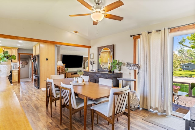 215 N Oak St, Townsend, MT 59644 - dining room featuring light wood finished floors, lofted ceiling, and a ceiling fan