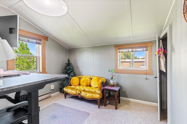 215 N Oak St, Townsend, MT 59644 - office with healthy amount of natural light, vaulted ceiling, and baseboard heating