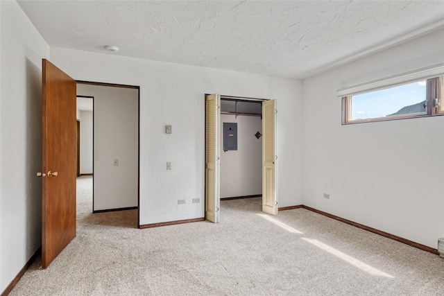 1165 Rock Creek Rd, Clinton, MT 59825 - unfurnished bedroom featuring a textured ceiling, light carpet, electric panel, and a closet