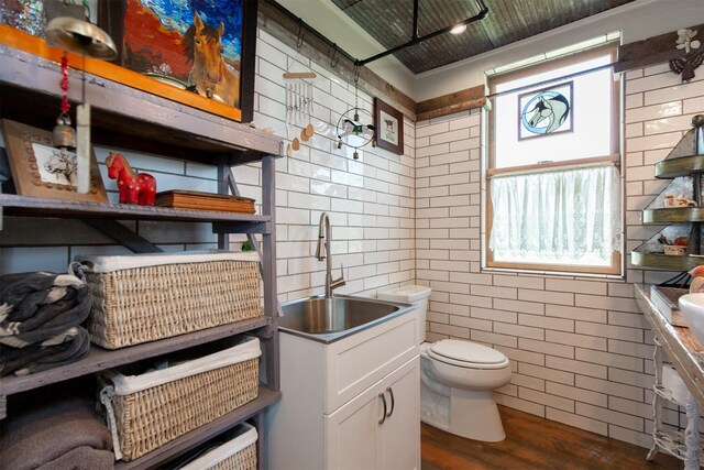 49 Redtail Hawk Rd, Mcallister, MT 59740 - bathroom featuring plenty of natural light, tile walls, and wood finished floors