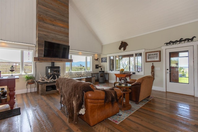 49 Redtail Hawk Rd, Mcallister, MT 59740 - living area featuring wood-type flooring and high vaulted ceiling