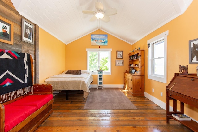 49 Redtail Hawk Rd, Mcallister, MT 59740 - bedroom with hardwood / wood-style floors, lofted ceiling, and ceiling fan