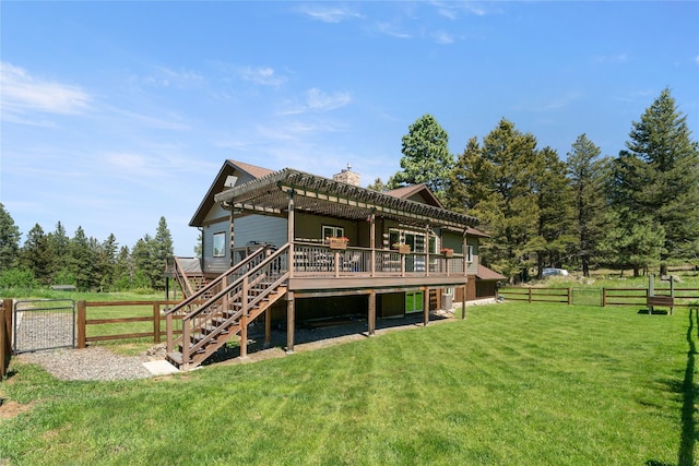 36 Lost Trl, Clancy, MT 59634 - back of property with a pergola, a deck, a chimney, and stairs