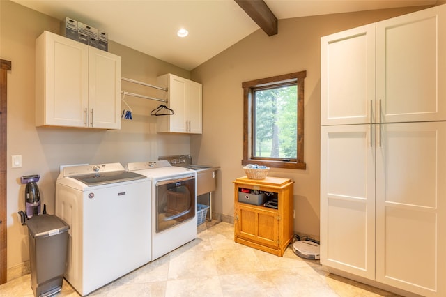 161 Hastings Trl, Columbia Falls, MT 59912 - washroom featuring washing machine and dryer, cabinet space, and recessed lighting