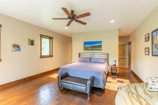 161 Hastings Trl, Columbia Falls, MT 59912 - bedroom featuring wood finished floors, recessed lighting, baseboards, and ceiling fan