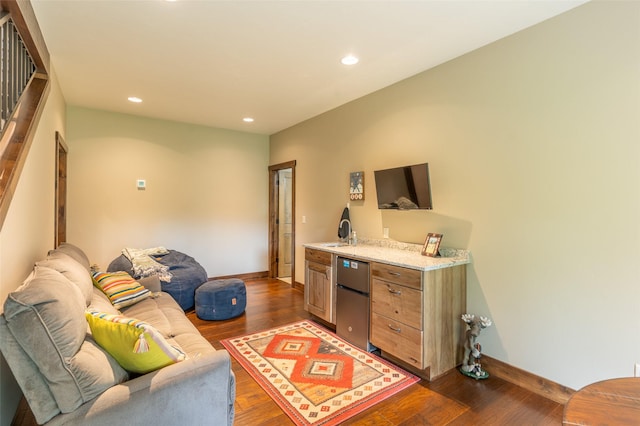 161 Hastings Trl, Columbia Falls, MT 59912 - living room featuring baseboards, dark wood finished floors, and recessed lighting