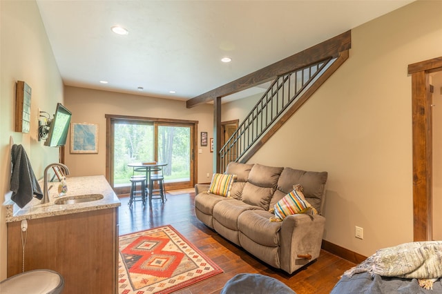 161 Hastings Trl, Columbia Falls, MT 59912 - living room featuring wood-type flooring, stairway, recessed lighting, and baseboards