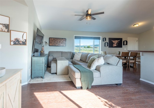 333 Darwin Rd, Helena, MT 59602 - living area with ceiling fan, baseboards, and dark wood-style flooring