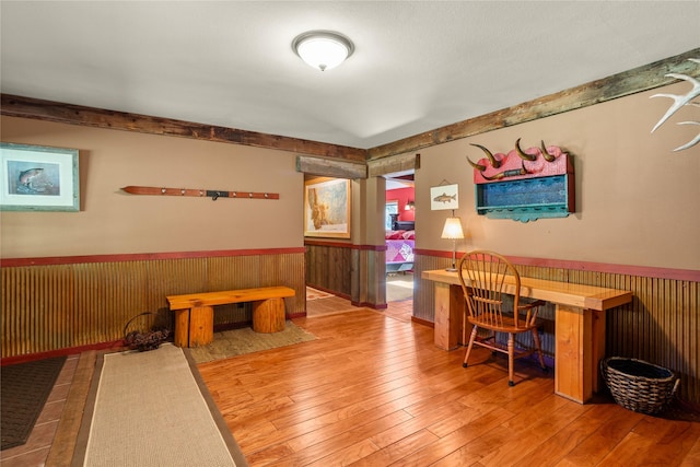 29 Gold Coin Rd, Hall, MT 59837 - office area featuring a wainscoted wall, wood-type flooring, and wood walls