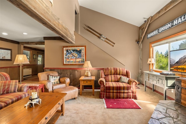 29 Gold Coin Rd, Hall, MT 59837 - carpeted living room with beamed ceiling and recessed lighting