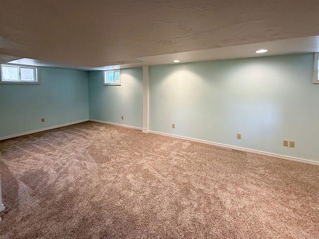 2201 6th Ave N, Great Falls, MT 59401 - below grade area featuring carpet floors, baseboards, and recessed lighting