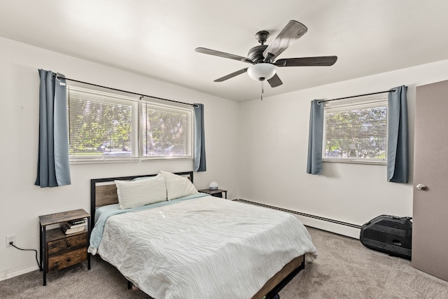 122 22nd St S, Great Falls, MT 59401 - bedroom with baseboard heating, carpet floors, and a ceiling fan