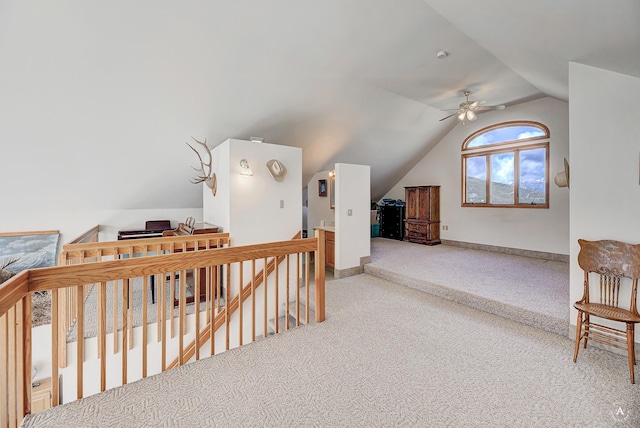 199 Mountain View Trl, White Sulphur Springs, MT 59645 - hallway with an upstairs landing, light carpet, and vaulted ceiling