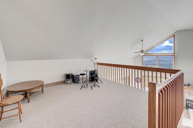 199 Mountain View Trl, White Sulphur Springs, MT 59645 - carpeted home office with lofted ceiling and a ceiling fan