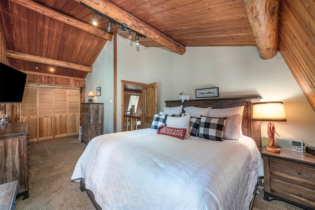 1835 Emmons Canyon Rd, Kila, MT 59920 - carpeted bedroom with wooden ceiling and rail lighting