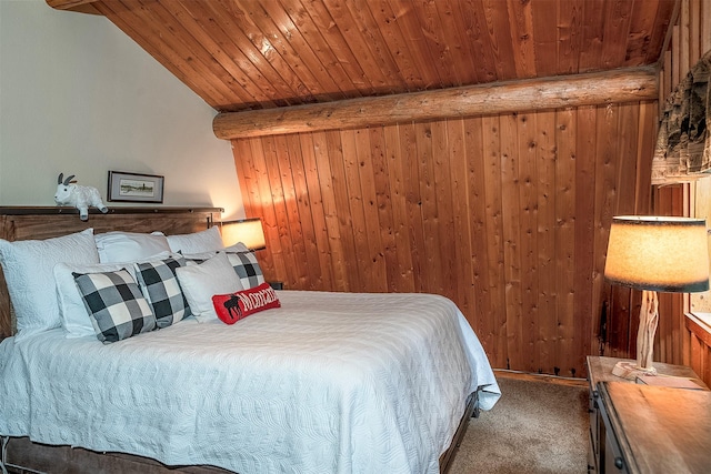 1835 Emmons Canyon Rd, Kila, MT 59920 - carpeted bedroom featuring wood walls and wooden ceiling