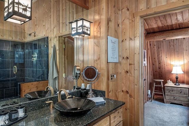 1835 Emmons Canyon Rd, Kila, MT 59920 - bathroom featuring wooden walls and beamed ceiling