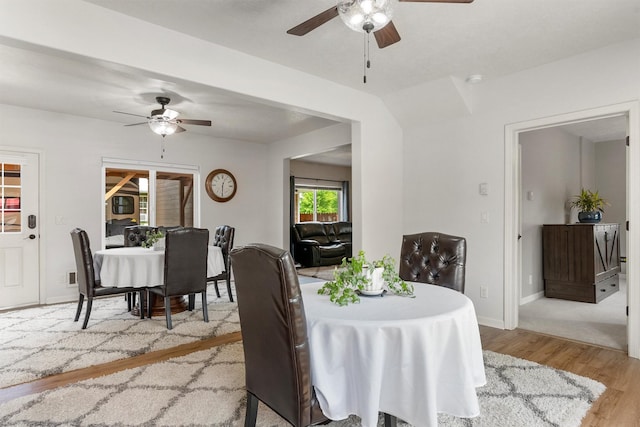 505 N 4th St, Hamilton, MT 59840 - dining room featuring a ceiling fan, light wood-style floors, and baseboards