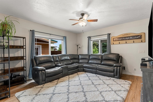 505 N 4th St, Hamilton, MT 59840 - living room with a ceiling fan, wood finished floors, healthy amount of natural light, baseboards, and a textured ceiling