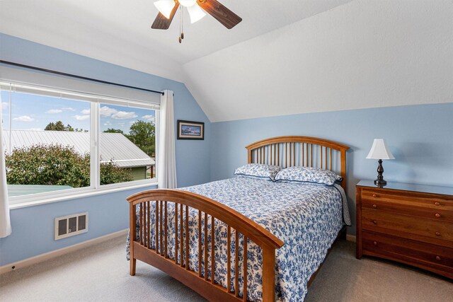 505 N 4th St, Hamilton, MT 59840 - bedroom with carpet, vaulted ceiling, baseboards, and a ceiling fan