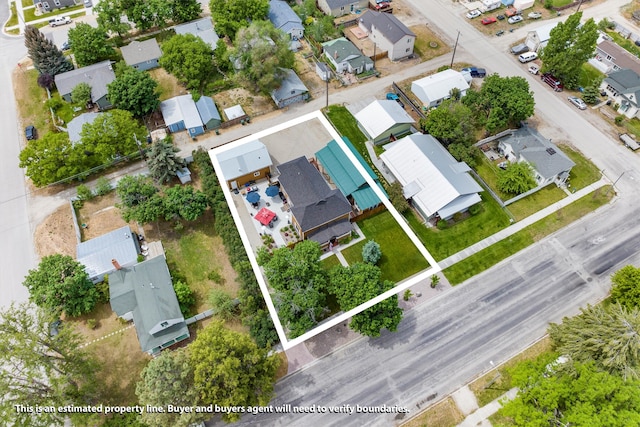 505 N 4th St, Hamilton, MT 59840 - aerial perspective of suburban area featuring property boundaries highlighted