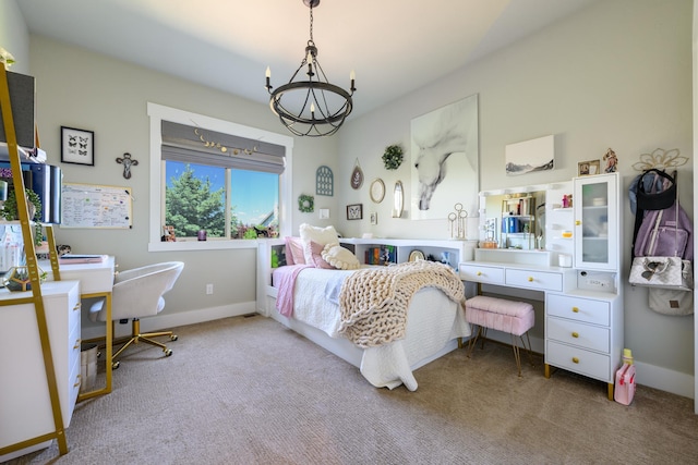 135 E Swift Creek Way, Kalispell, MT 59901 - carpeted bedroom featuring a chandelier and baseboards