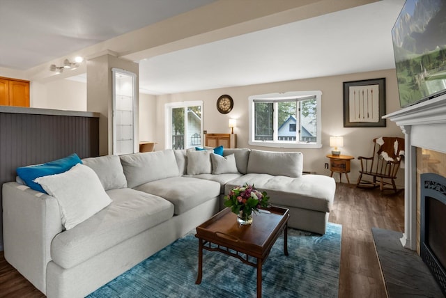 343 Deer Trl, Whitefish, MT 59937 - living area featuring wood finished floors and a fireplace