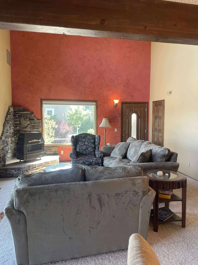 12 Country Club Dr Unit 16, Polson, MT 59860 - living area with carpet flooring and a wood stove