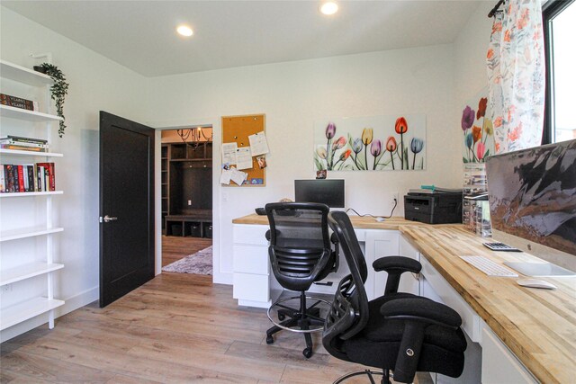 224 Columbia Meadows Dr, Columbia Falls, MT 59912 - home office with light wood-type flooring and recessed lighting