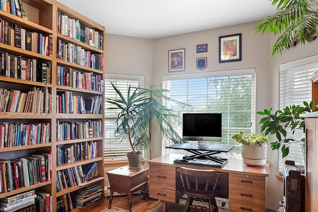 1 Cherry Ct, Clancy, MT 59634 - home office featuring wood finished floors, plenty of natural light, and wall of books