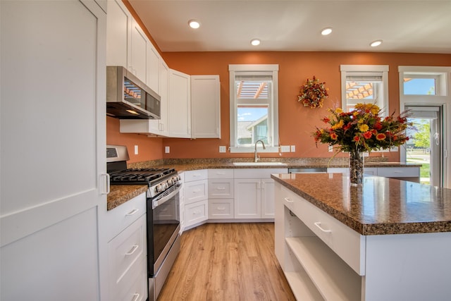 306 Mansion View Loop, Hamilton, MT 59840 - kitchen featuring appliances with stainless steel finishes, a sink, light wood-style floors, white cabinets, and recessed lighting