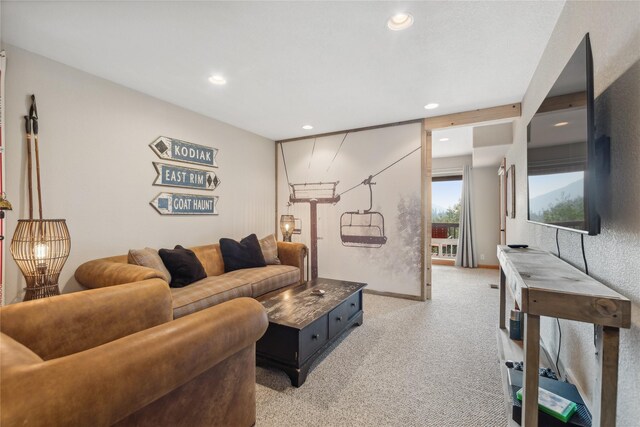322 Wood Run Dr Unit B, Whitefish, MT 59937 - living room with light carpet, recessed lighting, and baseboards