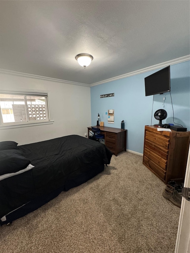 1631 Juniper Dr, Havre, MT 59501 - bedroom with crown molding, carpet floors, and a textured ceiling