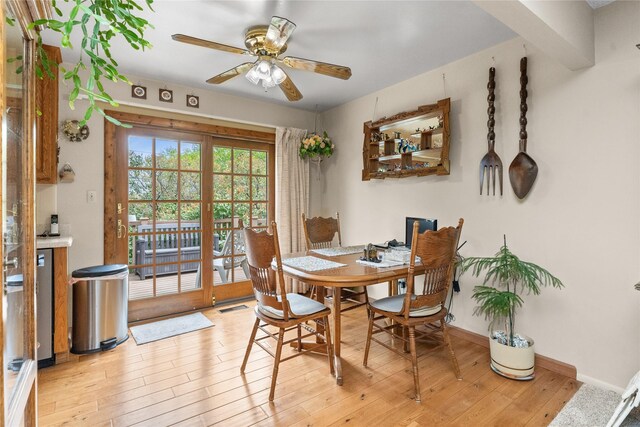 417 56th St S, Great Falls, MT 59405 - dining room with a ceiling fan, light wood-style floors, and baseboards