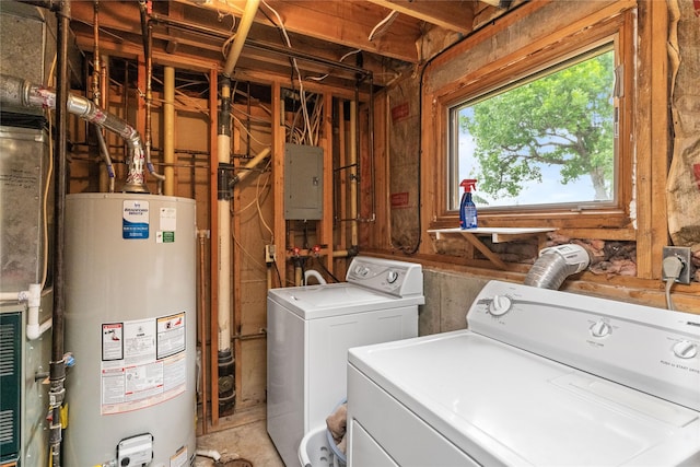 417 56th St S, Great Falls, MT 59405 - laundry room with washing machine and clothes dryer, gas water heater, and electric panel