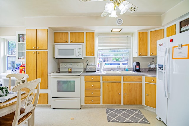 3211 Floral Blvd, Butte, MT 59701 - kitchen with white appliances, a sink, plenty of natural light, ceiling fan, and crown molding