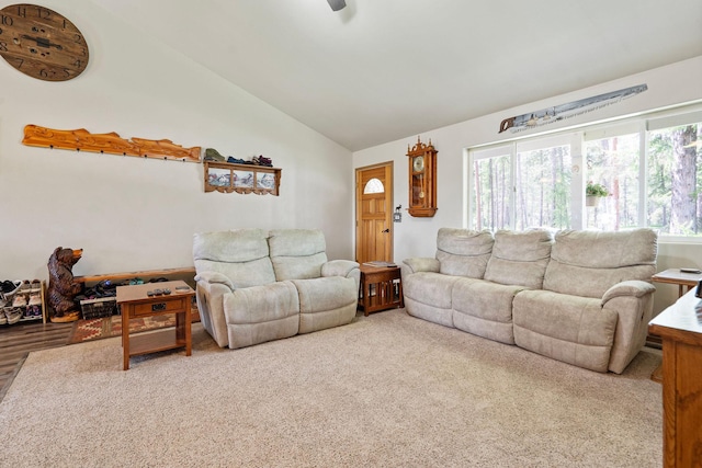 4357 Trumble Creek Rd, Columbia Falls, MT 59912 - living room featuring lofted ceiling, plenty of natural light, and ceiling fan