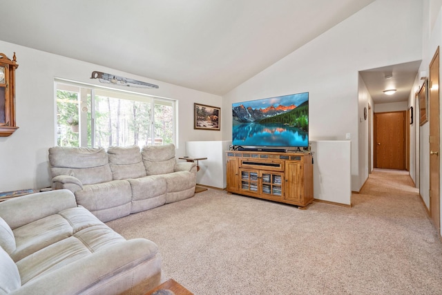 4357 Trumble Creek Rd, Columbia Falls, MT 59912 - living area featuring light carpet and high vaulted ceiling