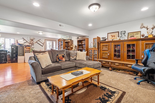4357 Trumble Creek Rd, Columbia Falls, MT 59912 - living room featuring light colored carpet and recessed lighting